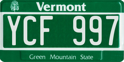 VT license plate YCF997