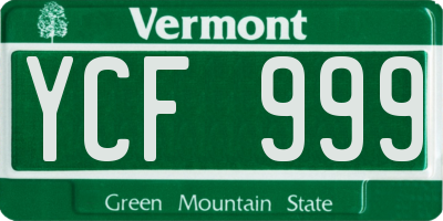 VT license plate YCF999