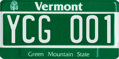 VT license plate YCG001