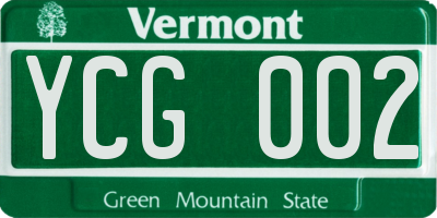 VT license plate YCG002