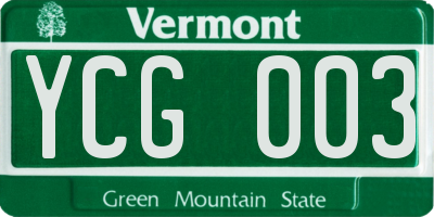VT license plate YCG003
