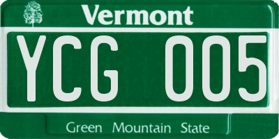 VT license plate YCG005