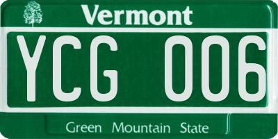 VT license plate YCG006