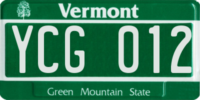 VT license plate YCG012