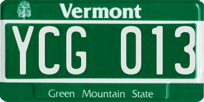 VT license plate YCG013