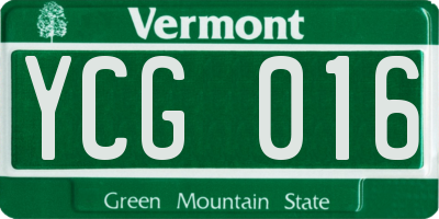 VT license plate YCG016