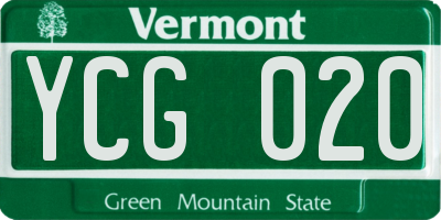 VT license plate YCG020
