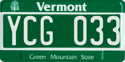 VT license plate YCG033