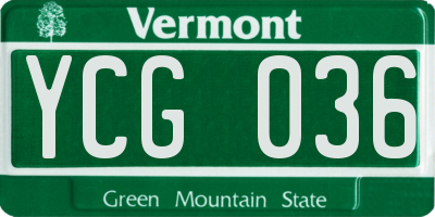VT license plate YCG036