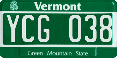 VT license plate YCG038