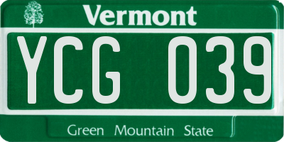 VT license plate YCG039