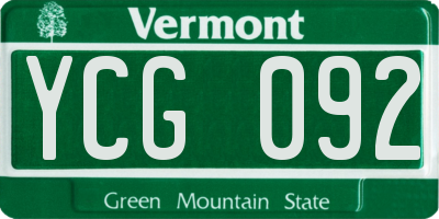 VT license plate YCG092