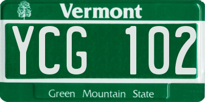 VT license plate YCG102