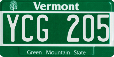 VT license plate YCG205