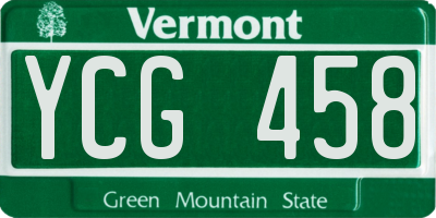 VT license plate YCG458