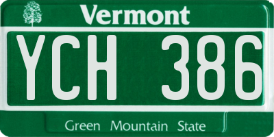 VT license plate YCH386