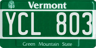 VT license plate YCL803