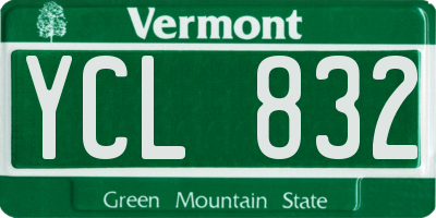 VT license plate YCL832