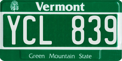VT license plate YCL839