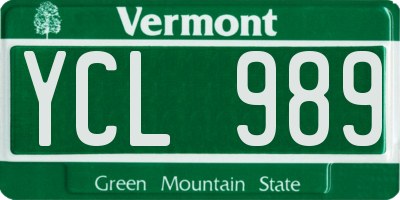 VT license plate YCL989