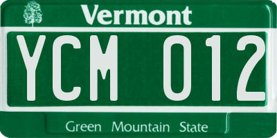 VT license plate YCM012