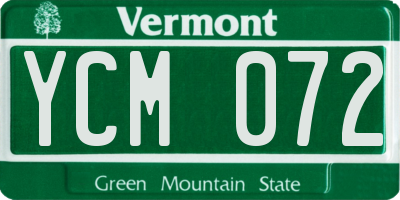 VT license plate YCM072