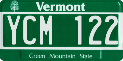VT license plate YCM122