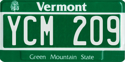 VT license plate YCM209