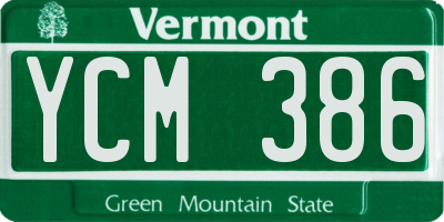 VT license plate YCM386