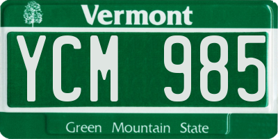 VT license plate YCM985
