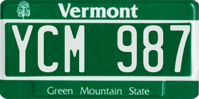 VT license plate YCM987