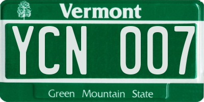 VT license plate YCN007