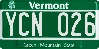 VT license plate YCN026