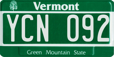VT license plate YCN092