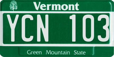 VT license plate YCN103