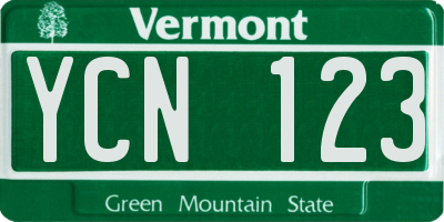 VT license plate YCN123