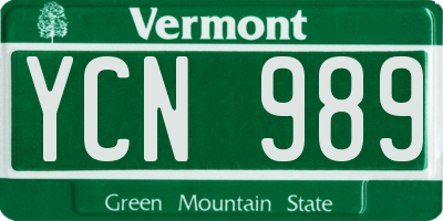 VT license plate YCN989