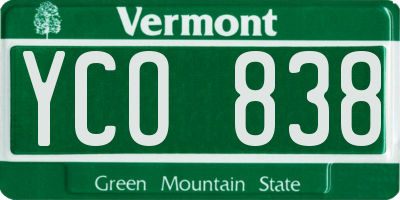 VT license plate YCO838