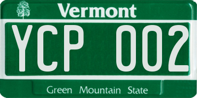 VT license plate YCP002
