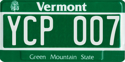 VT license plate YCP007