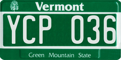 VT license plate YCP036