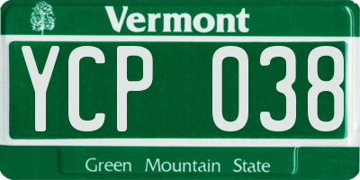 VT license plate YCP038