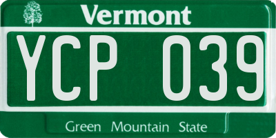 VT license plate YCP039