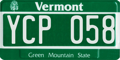 VT license plate YCP058