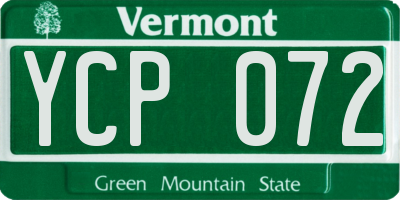 VT license plate YCP072