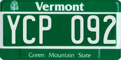 VT license plate YCP092