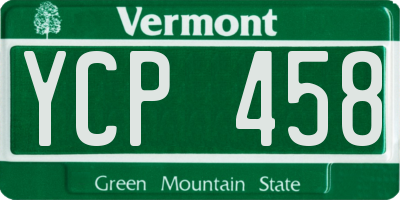 VT license plate YCP458