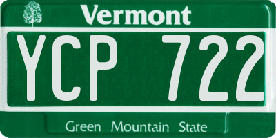 VT license plate YCP722