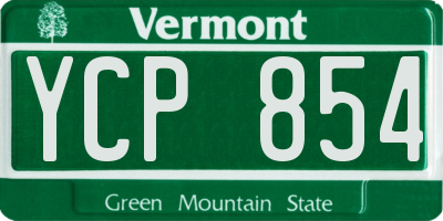 VT license plate YCP854