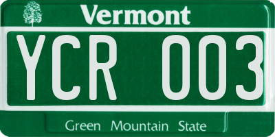 VT license plate YCR003